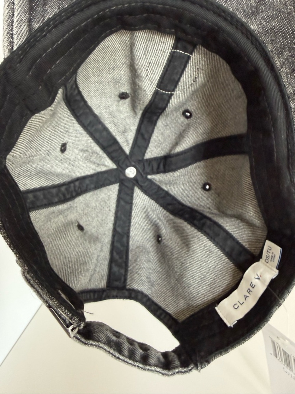 CLARE V. Oui Patch Washed Black Denim Baseball Cap - Picture 7 of 10